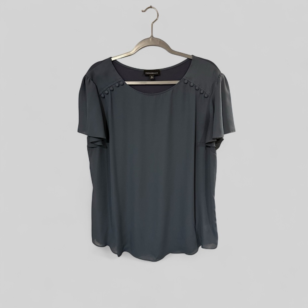 Ann Taylor Gray Flutter Sleeve Blouse